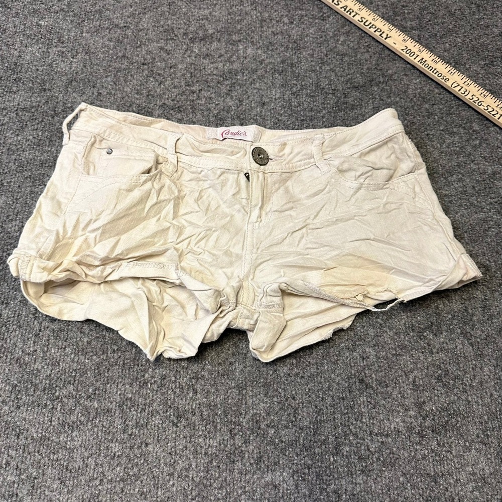 Candie's Shorts Womens Size 1 Cream Low Rise Frayed Hem Denim Casual Fair